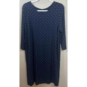 J Jill Wearever Dress Blue White Polka Dots Ruffle 3/4 Sleeve Stretch Sz Large